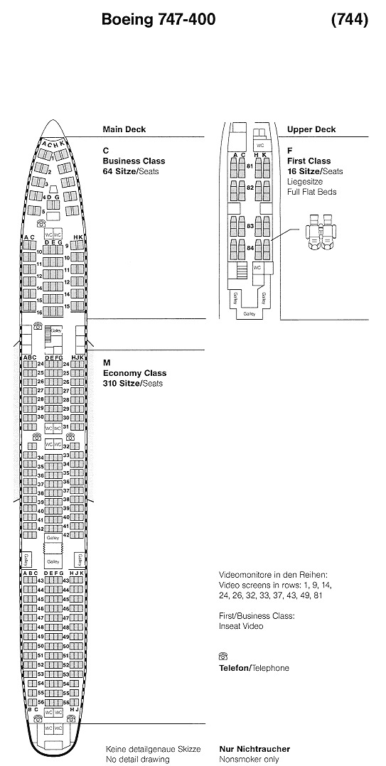 Sitzplan Boeing 747-400 (Version 16/64/310)